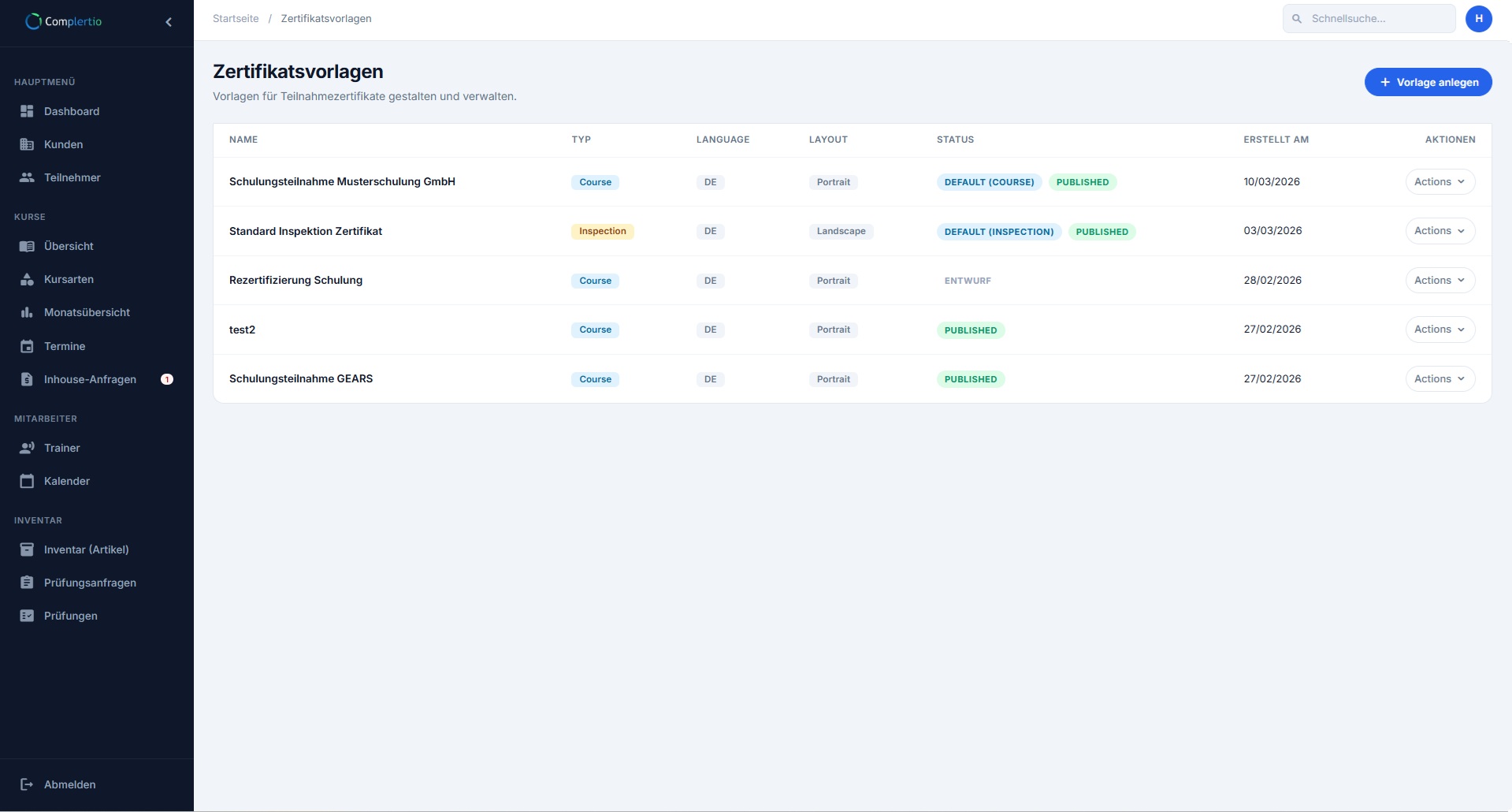 Certificate and report templates