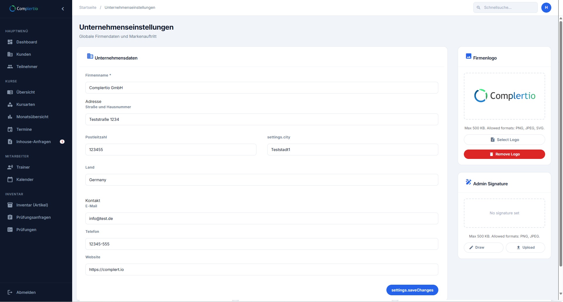 Company branding settings