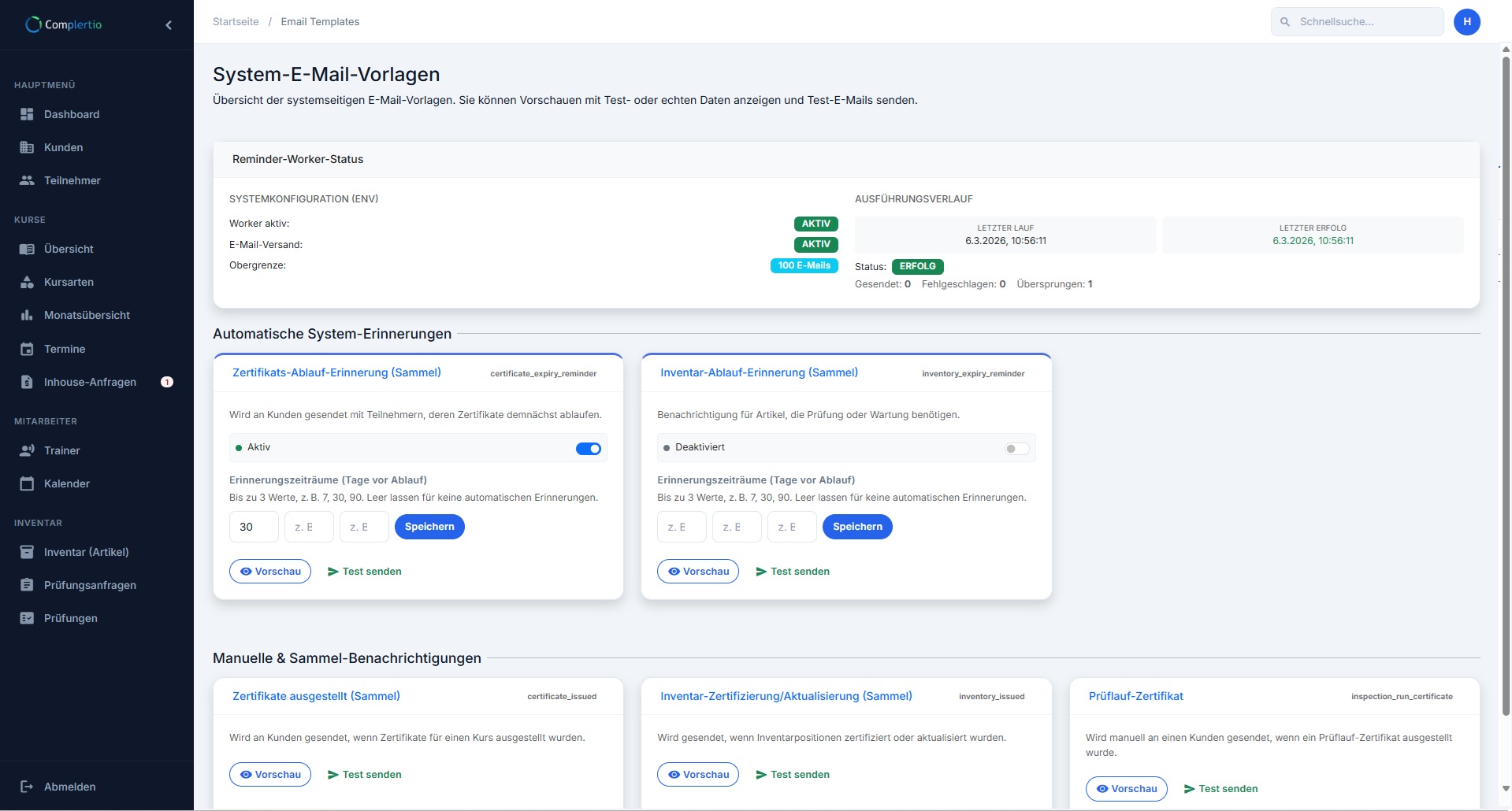 Complert.io configuration interface
